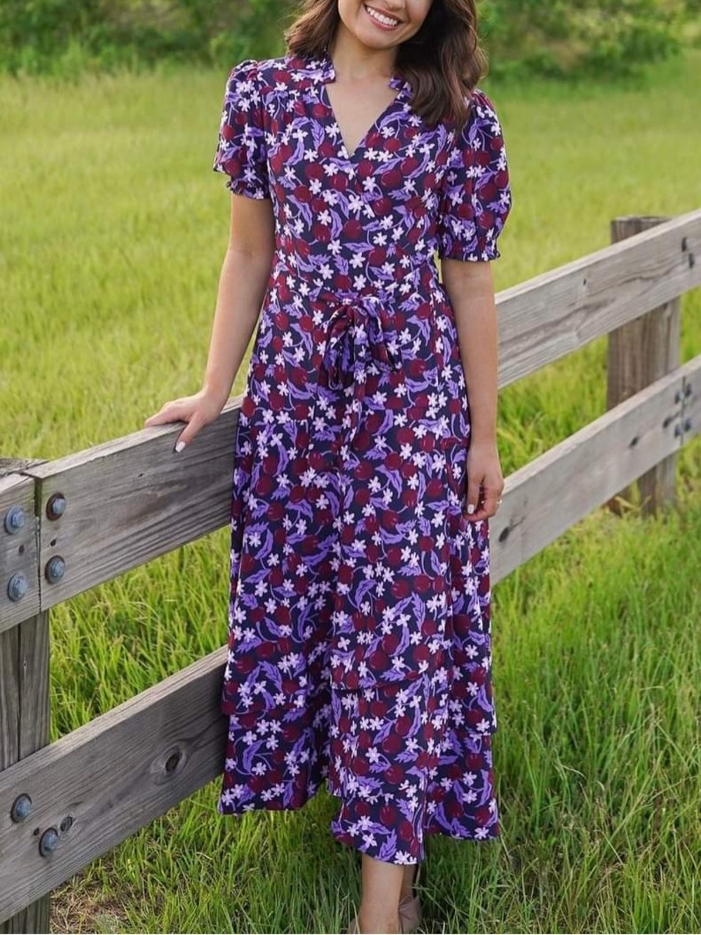 Draper James Naomi wrap dress in plum print, size 12